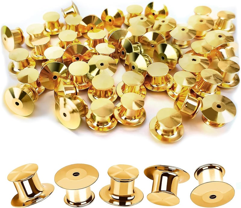 DUFEIMOY 30Pcs Metal Locking Pin Backs, Pin Locks Keeper Clasp, Pin Backs with Storage Case for Brooch Enamel Lapel Hat Badge, Gold Pin Backs Locking - Image 1